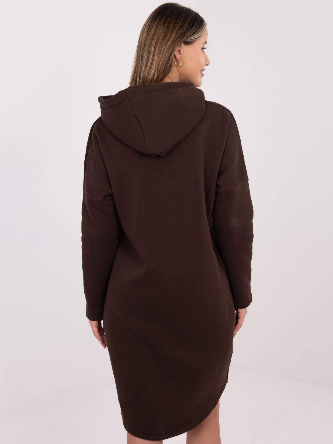 Dlouhá hnědá mikina s kapucí a zipem