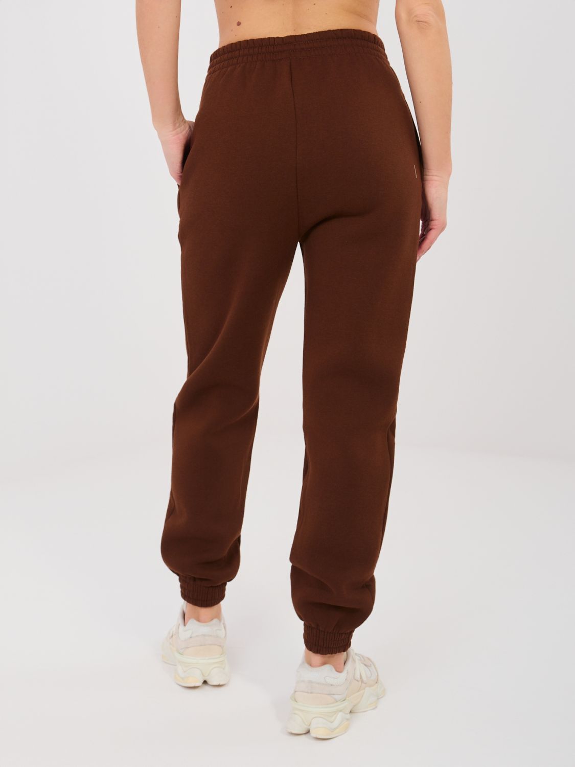 Dámské teplákové kalhoty s vysokým pasem, hnědé