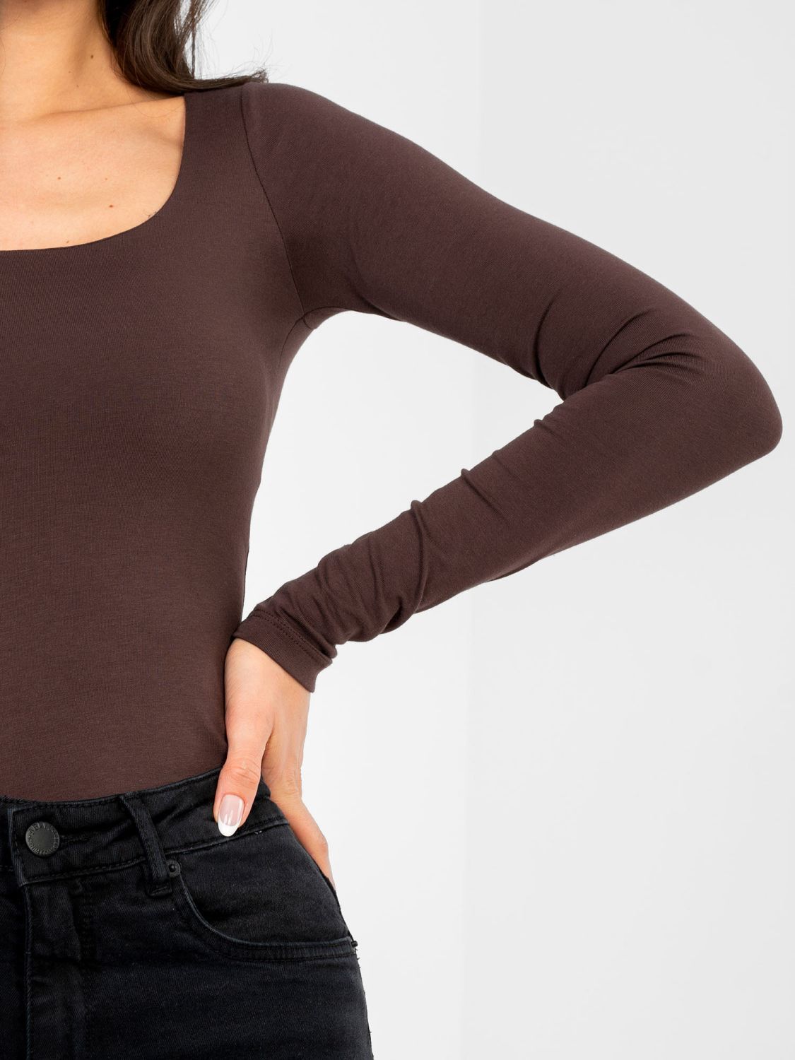 Hnědá bavlněná halenka s dlouhým rukávem a podšívkou