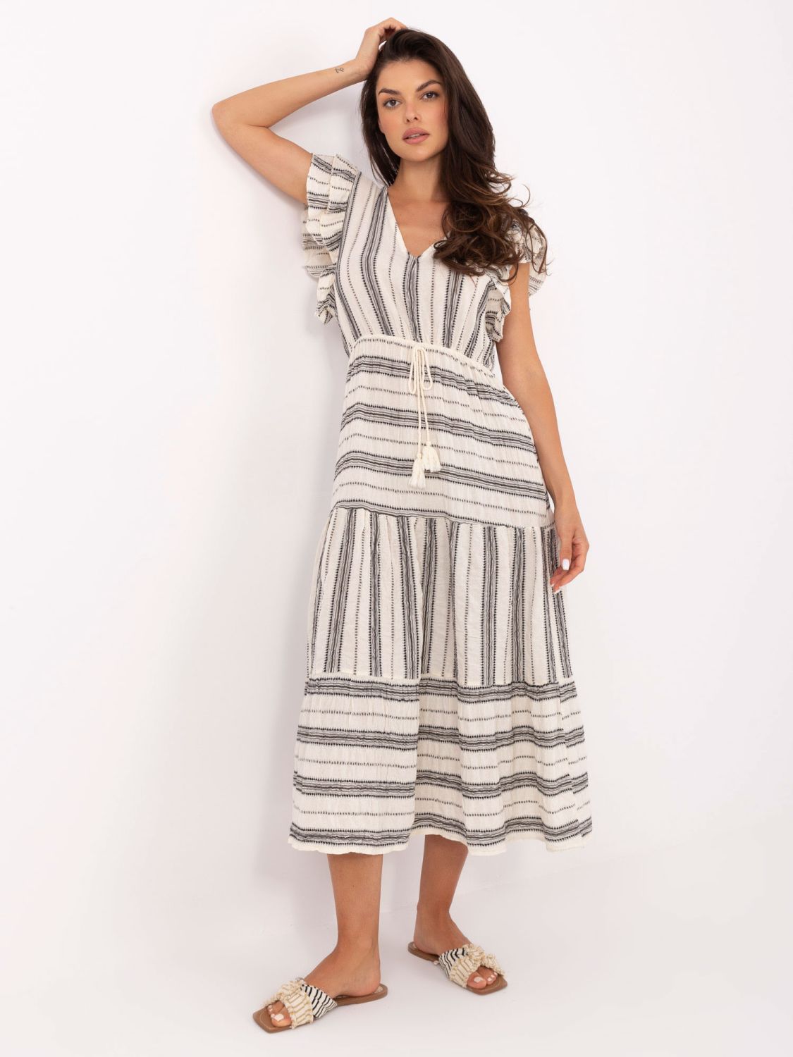 Bílo-černé letní midi šaty