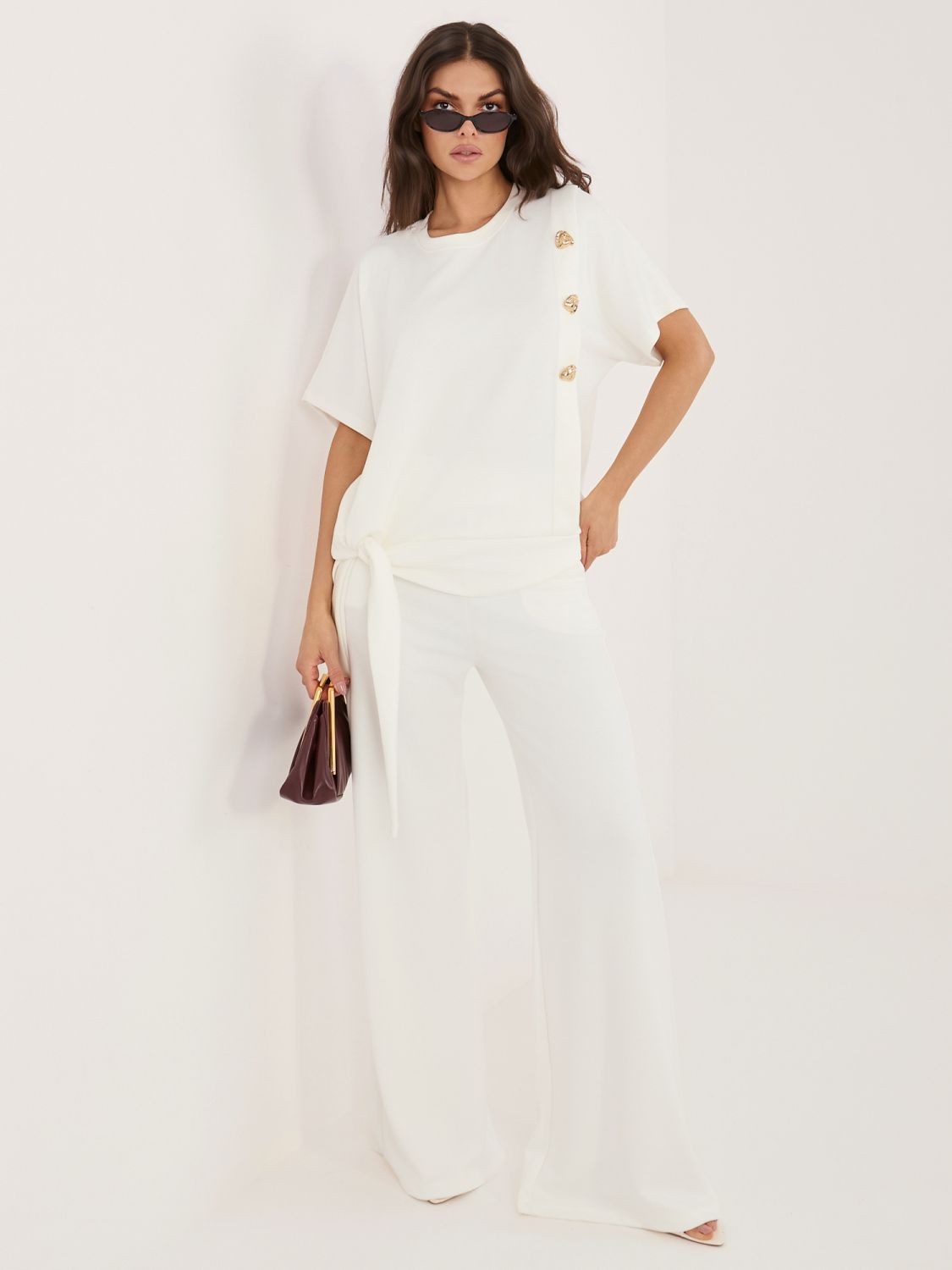 Elegantní komplet halenka a kalhoty ecru