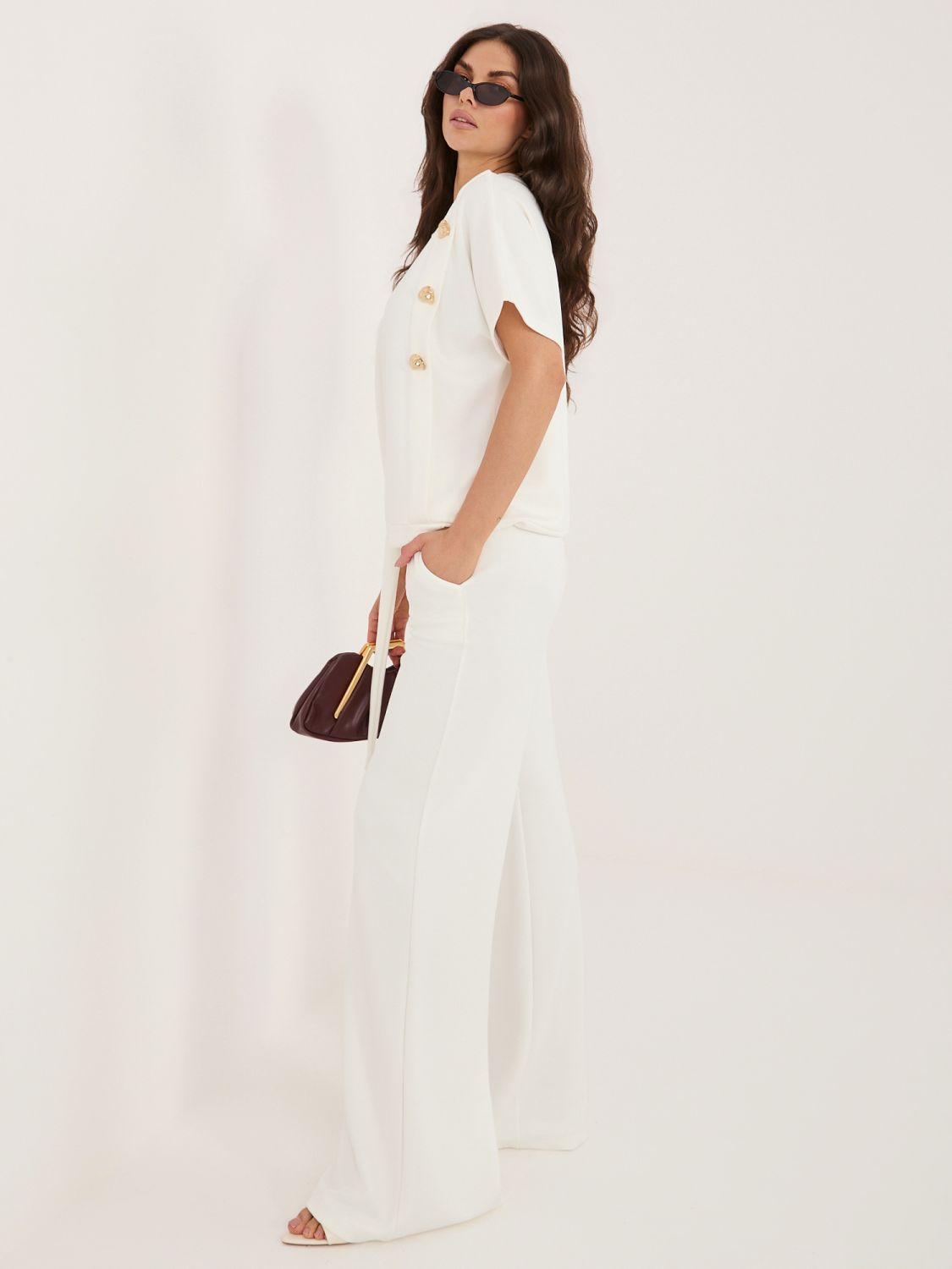 Elegantní komplet halenka a kalhoty ecru