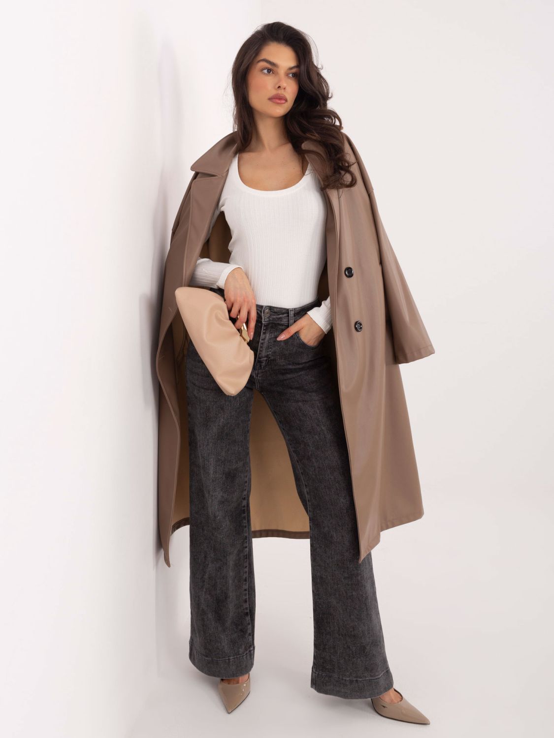 Bavlněné žebrované body s dlouhým rukávem v barvě ecru