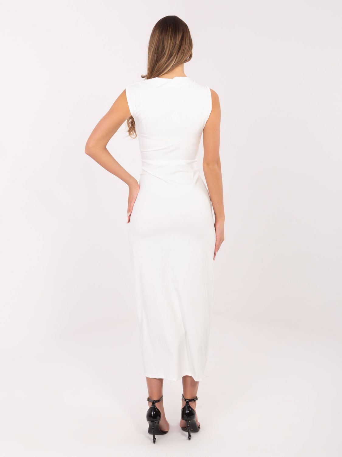 Elegantní midi šaty s vodopádovým výstřihem, ecru