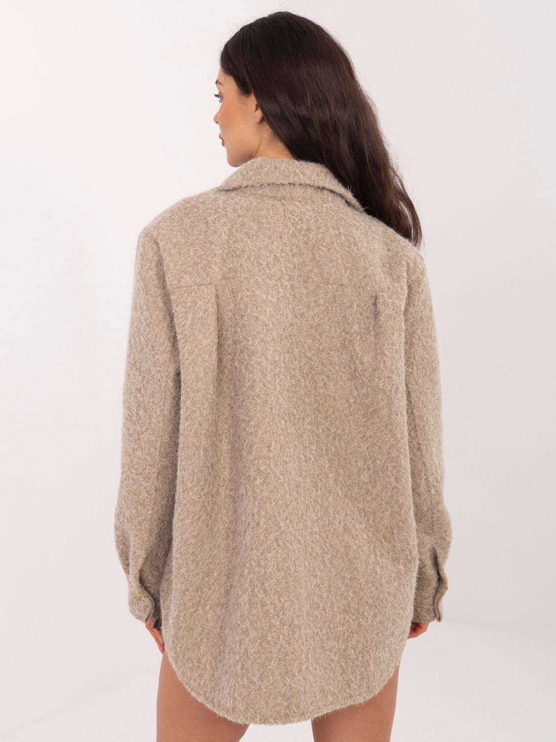 Tmavě béžová přechodná bunda s límečkem a kapsami