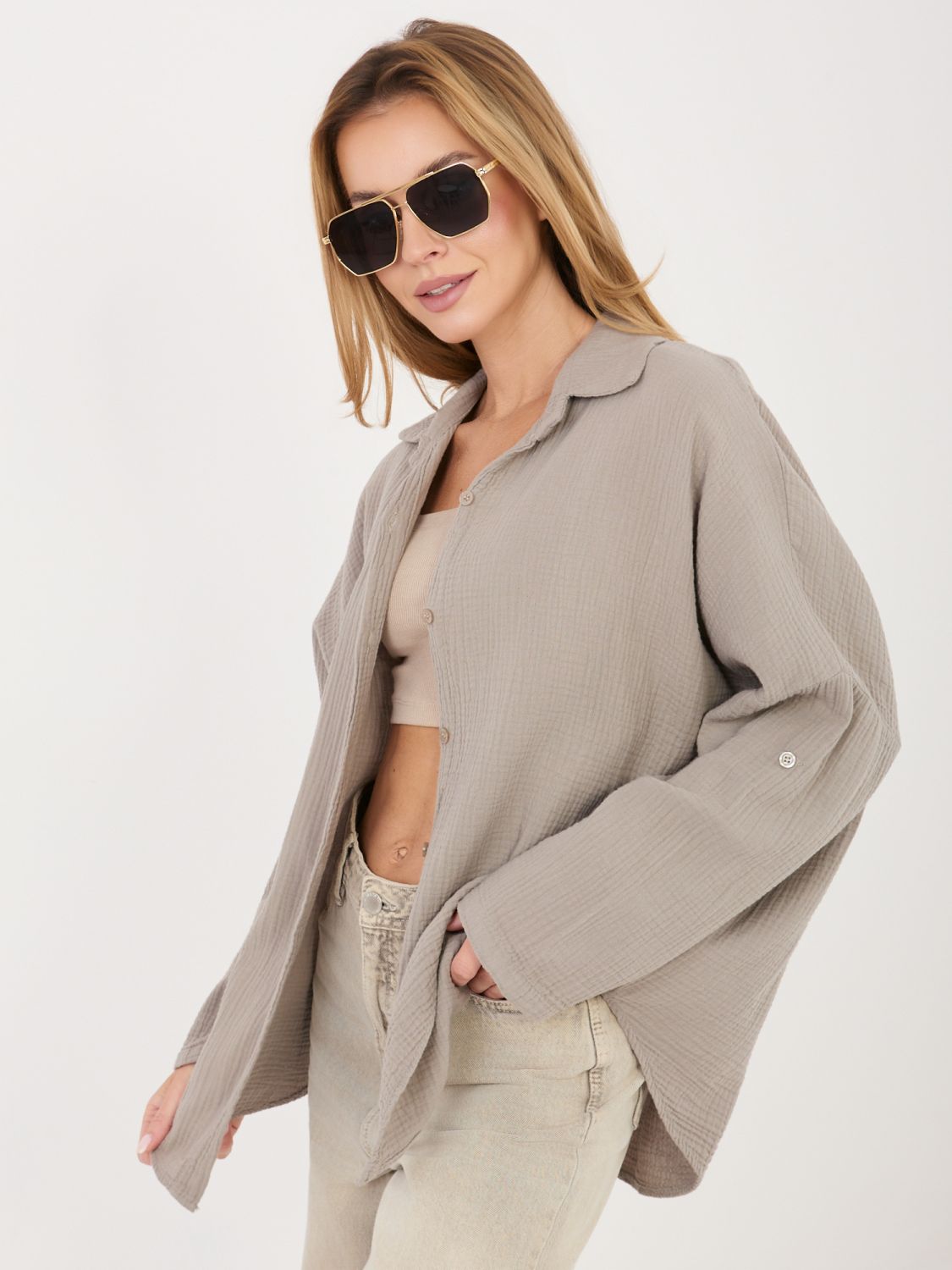 Béžová bavlněná košile s límečkem