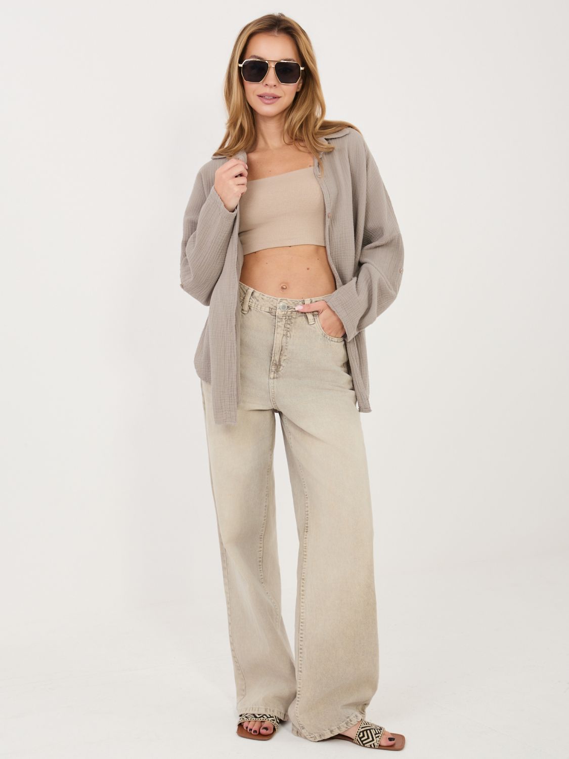 Béžová bavlněná košile s límečkem