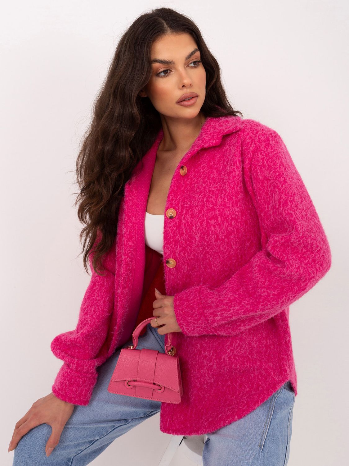 Stylová fuchsiová přechodová bunda s límečkem