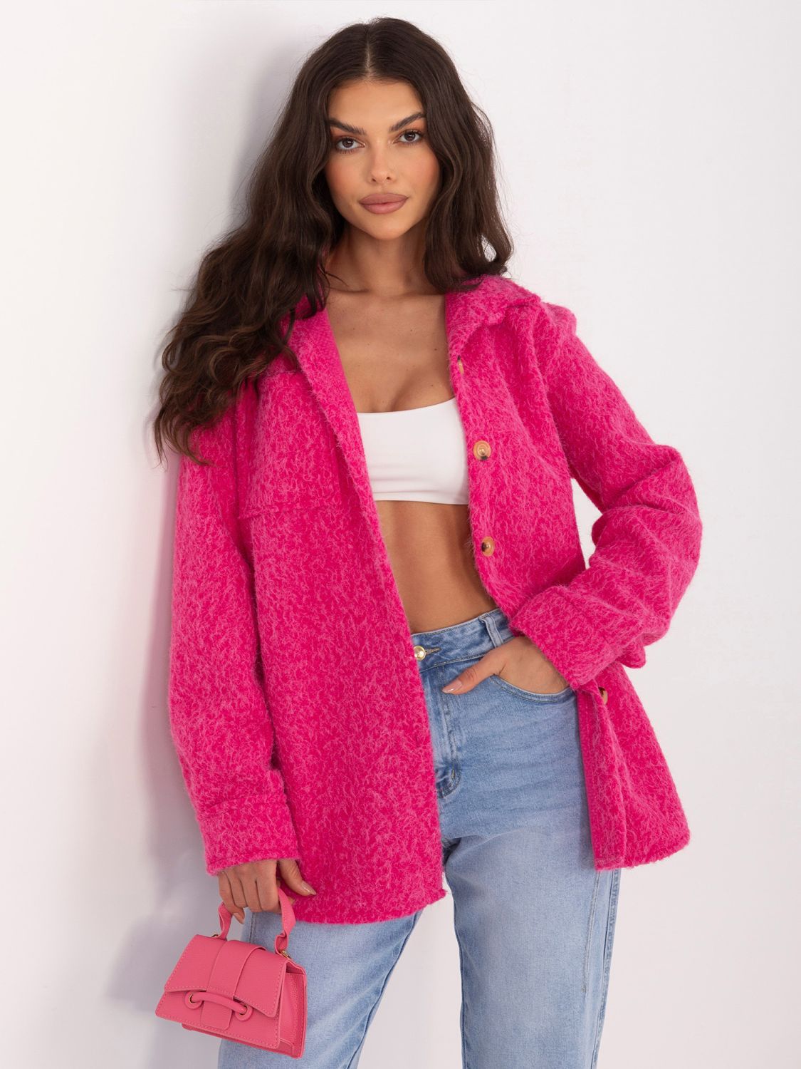 Stylová fuchsiová přechodová bunda s límečkem