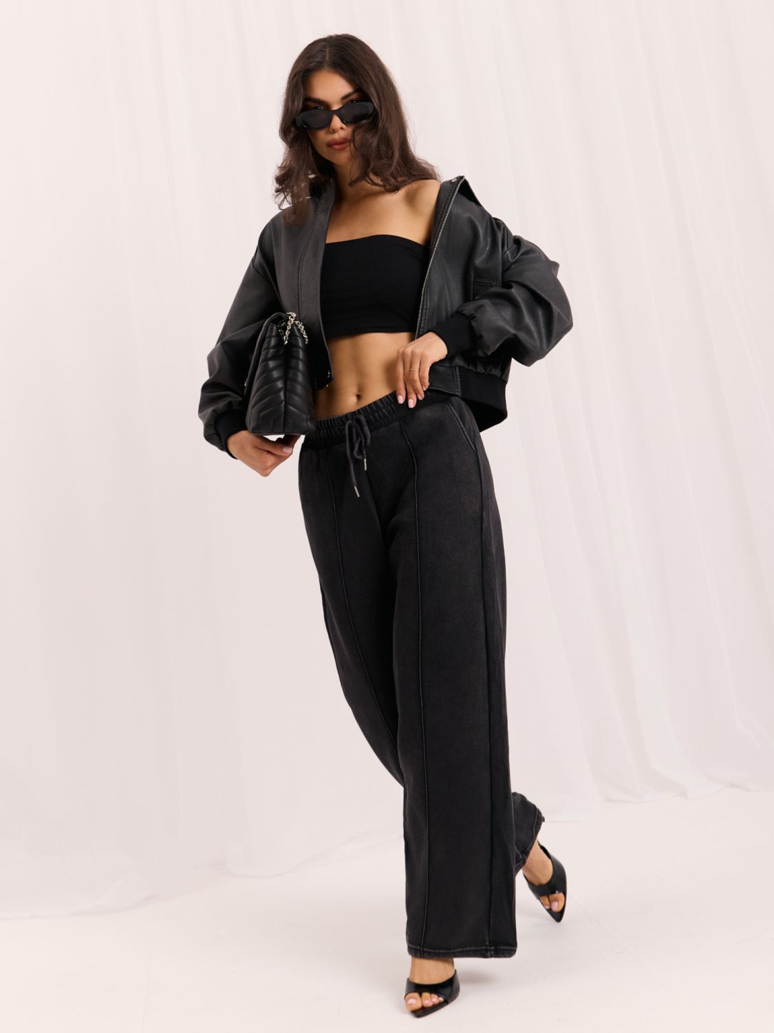 Šedé teplákové kalhoty wide leg