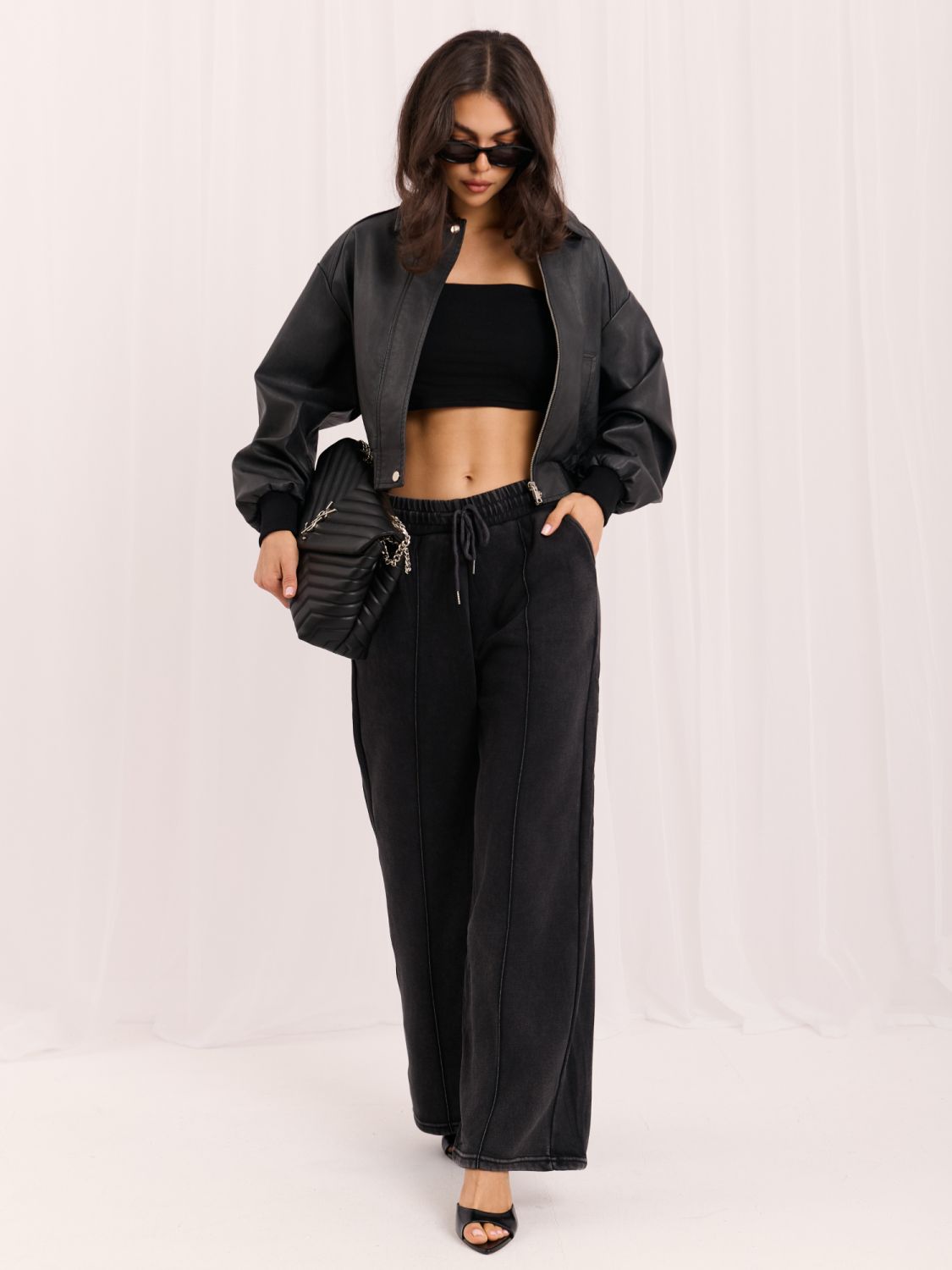 Šedé teplákové kalhoty wide leg