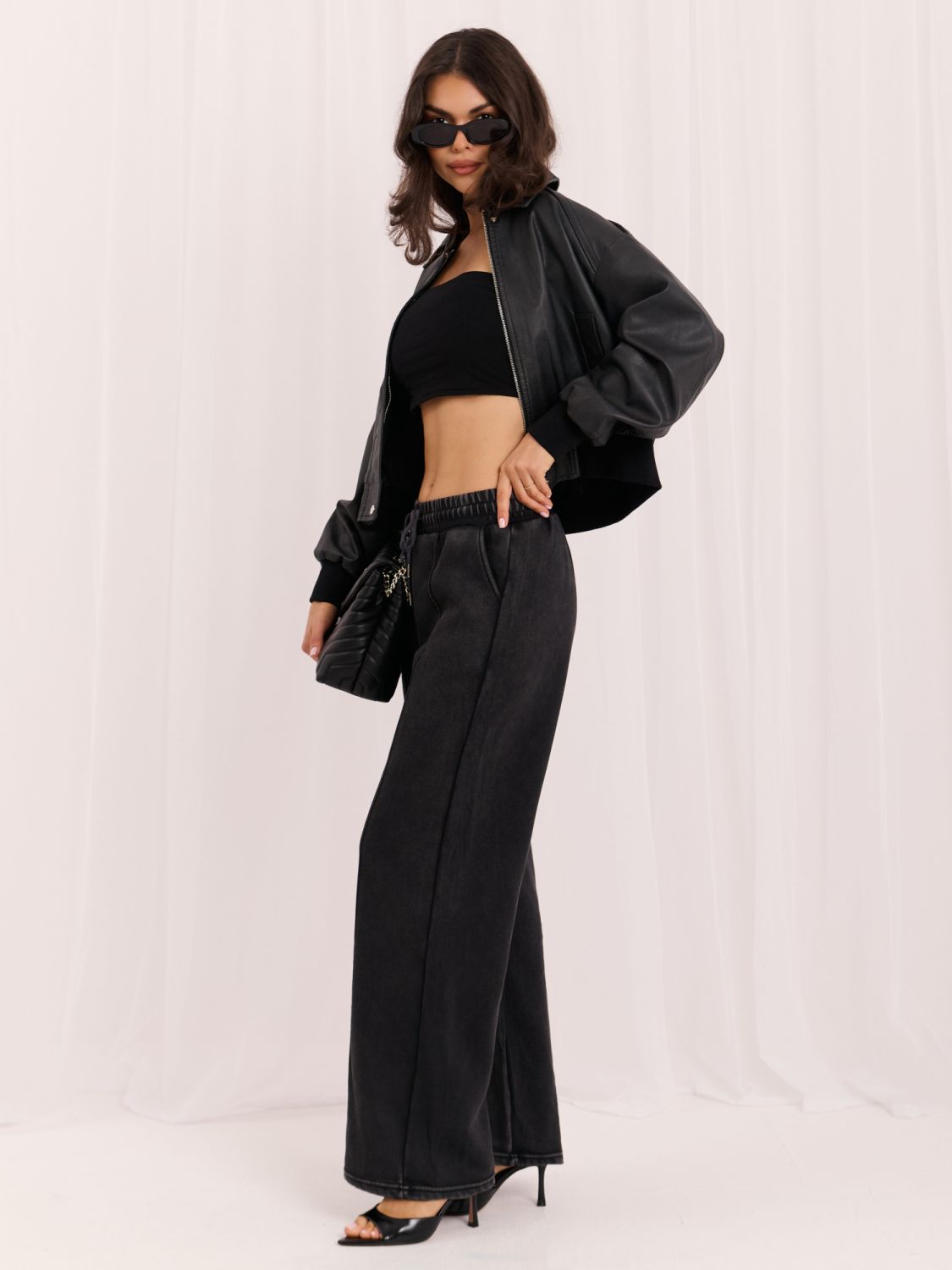 Šedé teplákové kalhoty wide leg