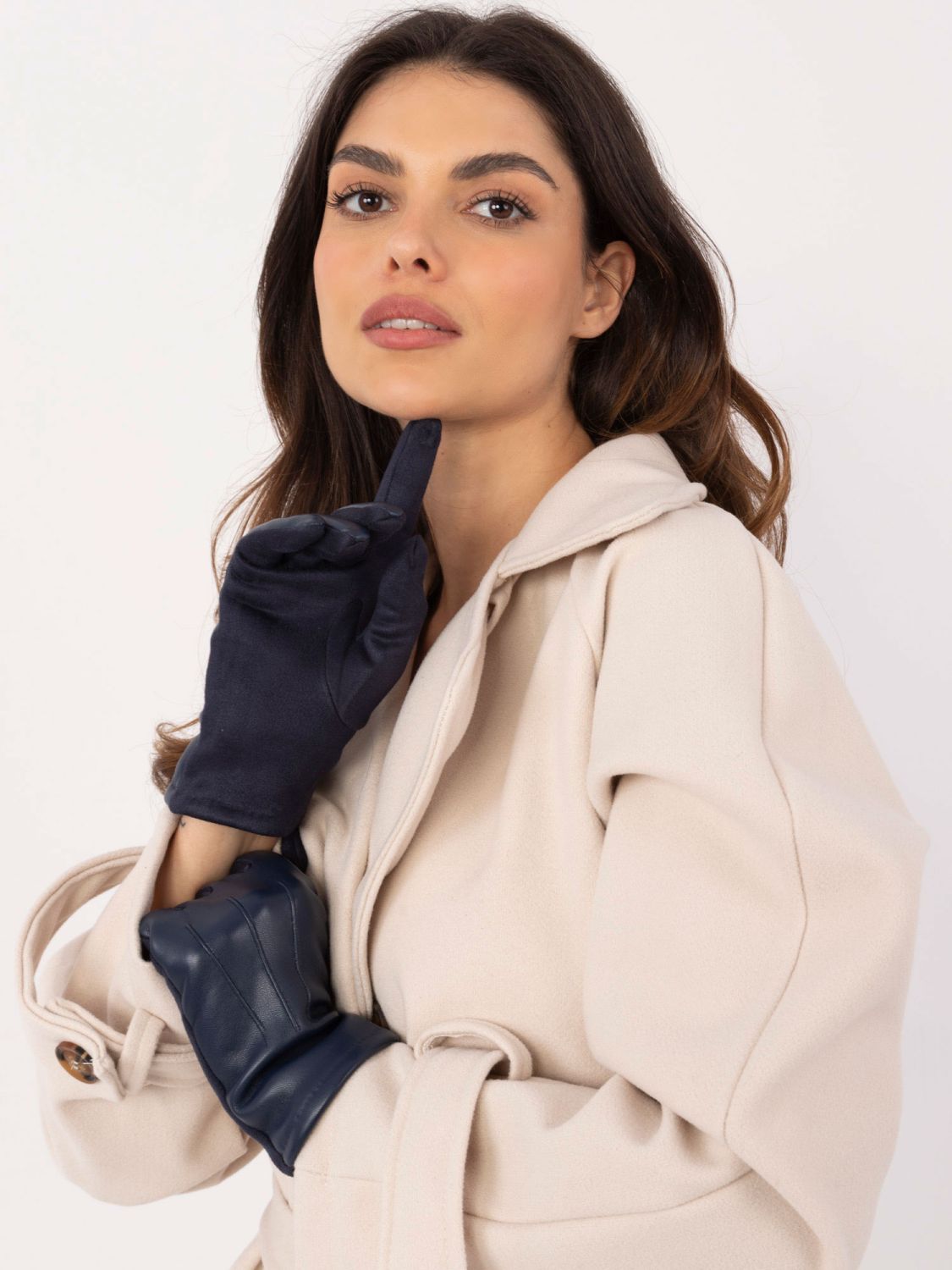 Hladké rukavice s teplou podšívkou tmavě modré