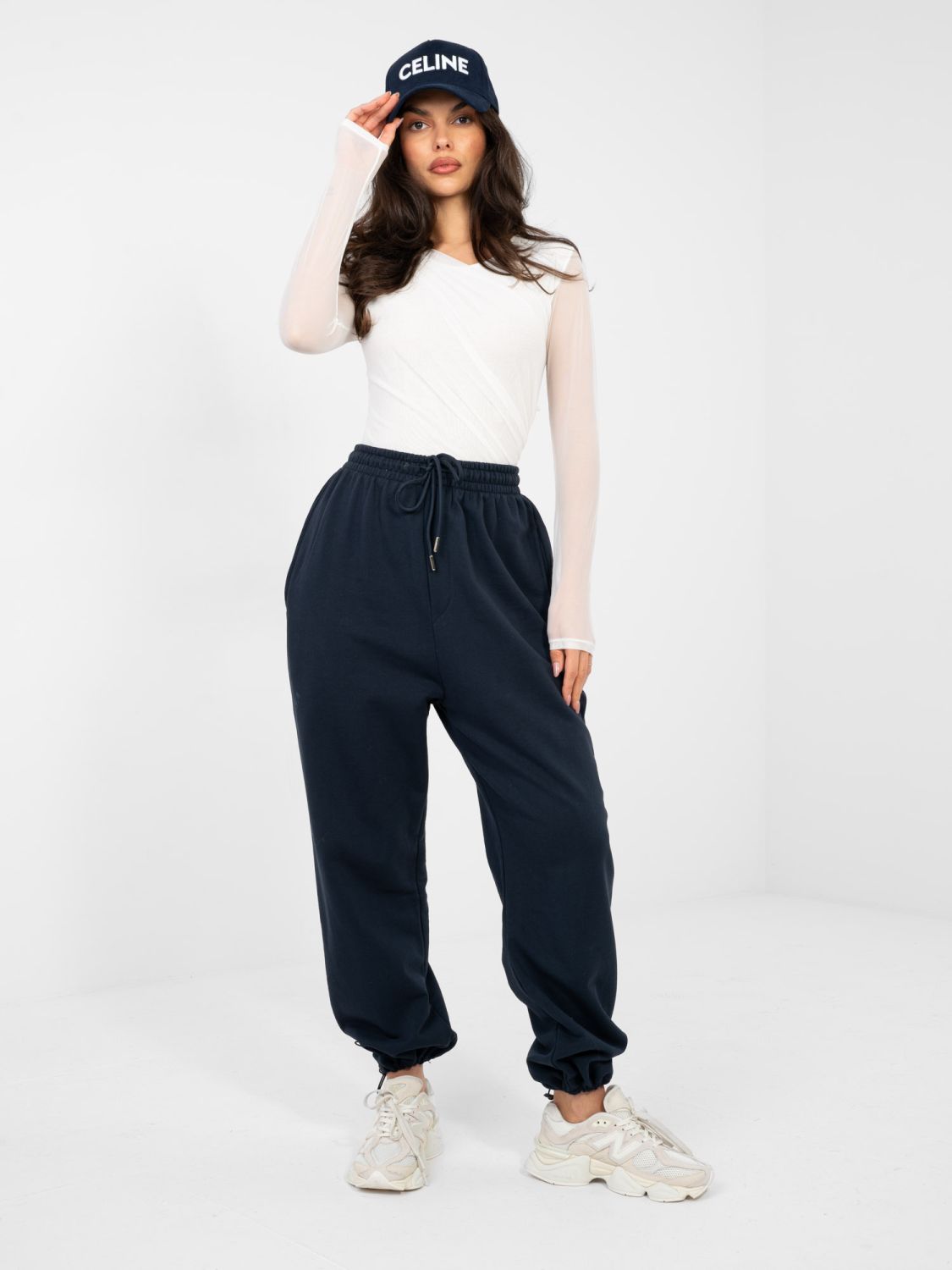 Dámské tmavě modré teplákové joggery s vysokým pasem