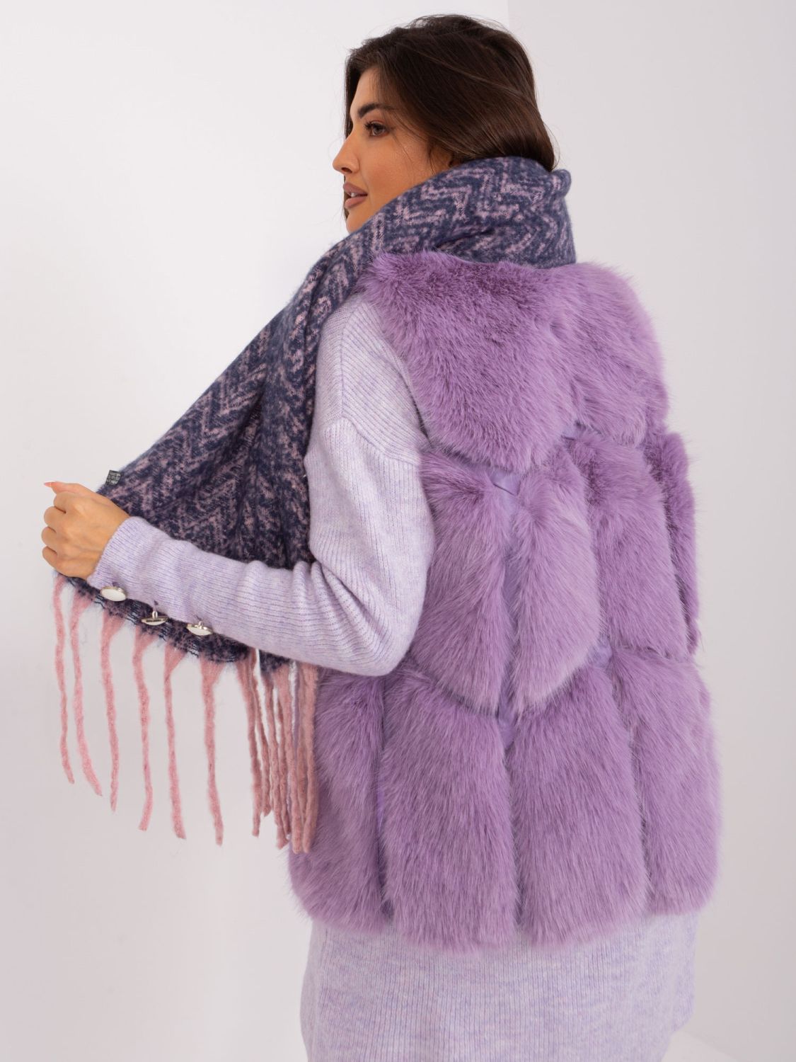 Modro-růžová šála s třásněmi