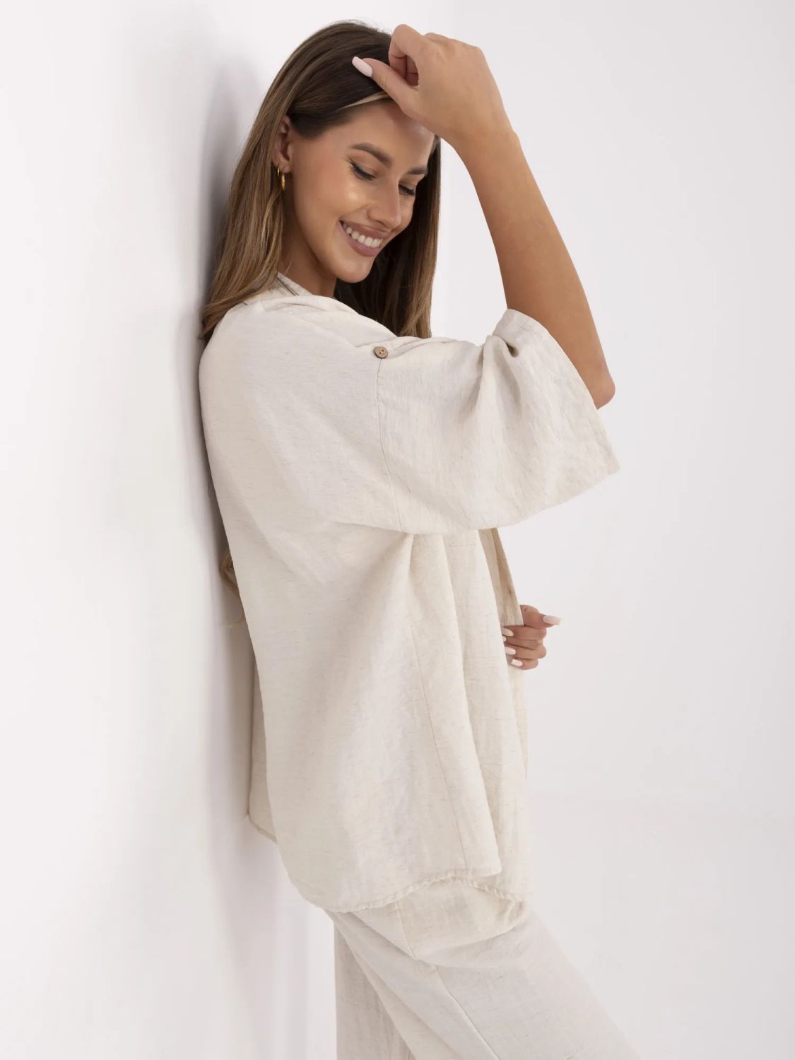 Stylová světle béžová blůza s 3/4 rukávem