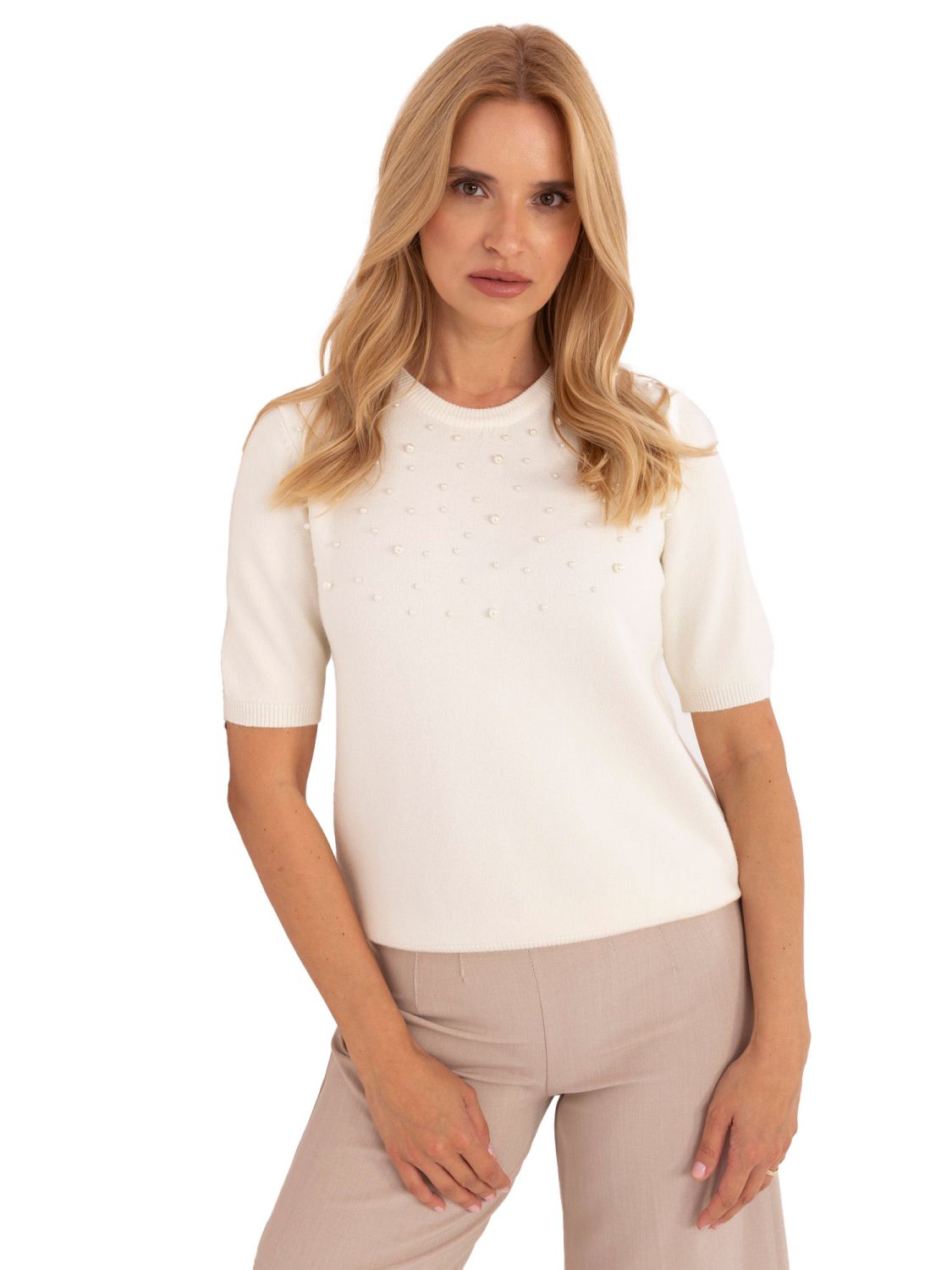 Elegantní béžový pulovr s aplikací