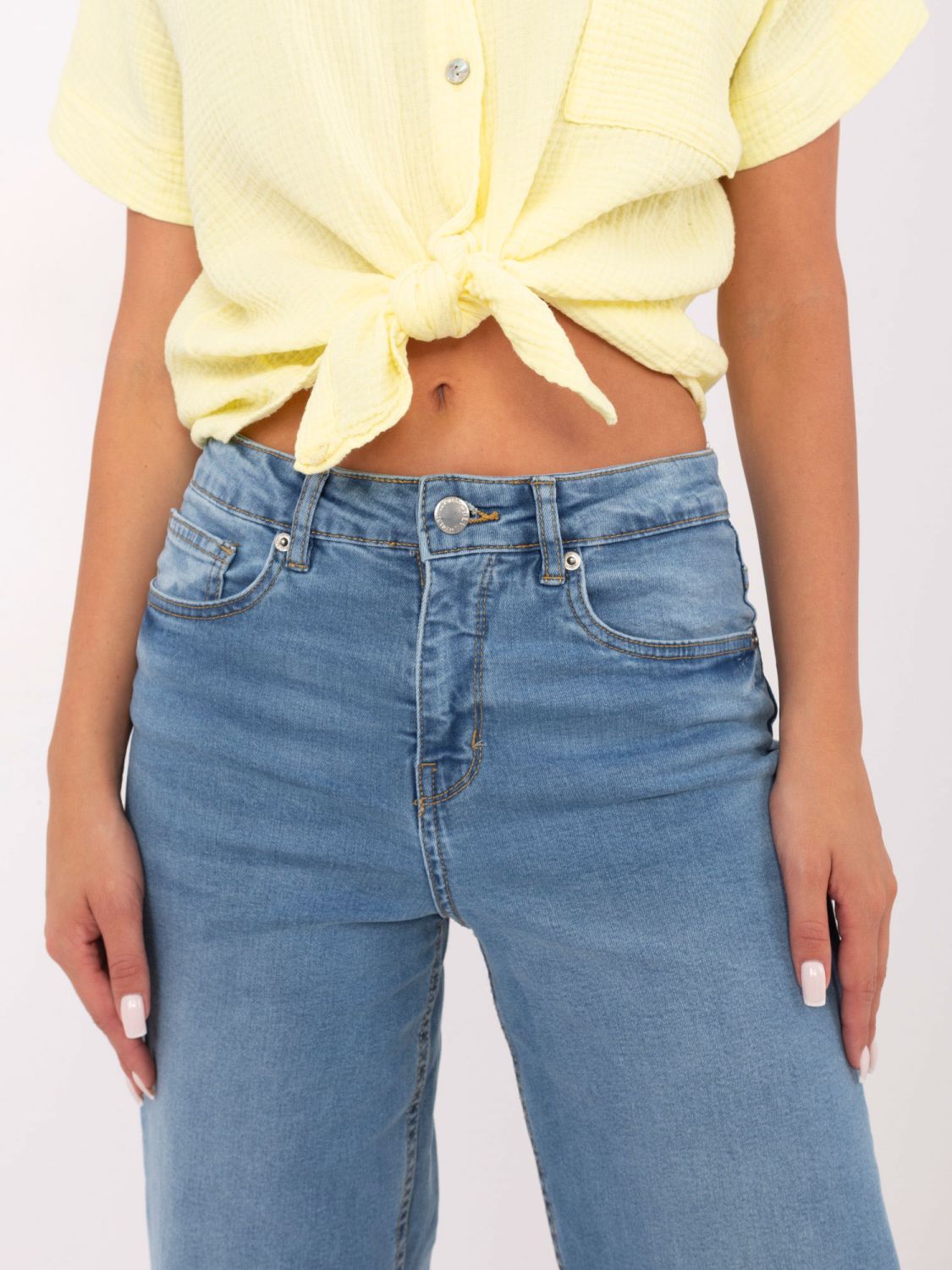 Dámské široké džíny s vysokým pasem, světle modré