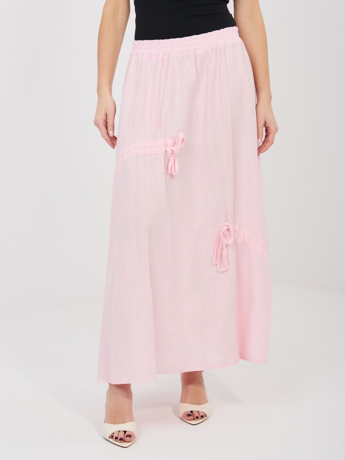 Světle růžová midi sukně s vázáním