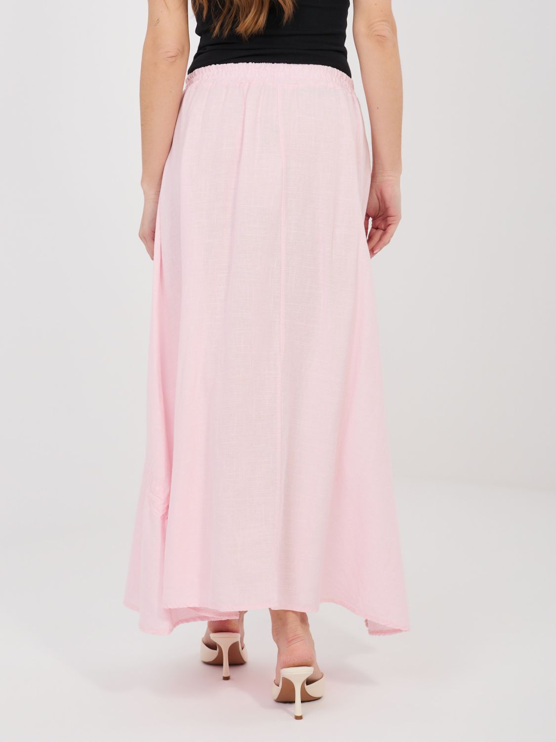 Světle růžová midi sukně s vázáním