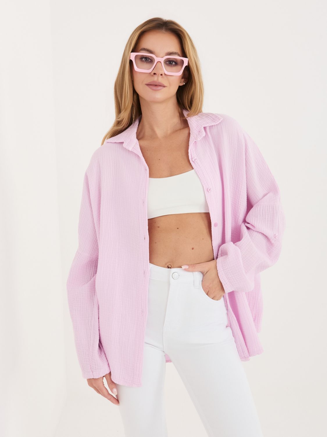 Světle růžová bavlněná košile s límečkem