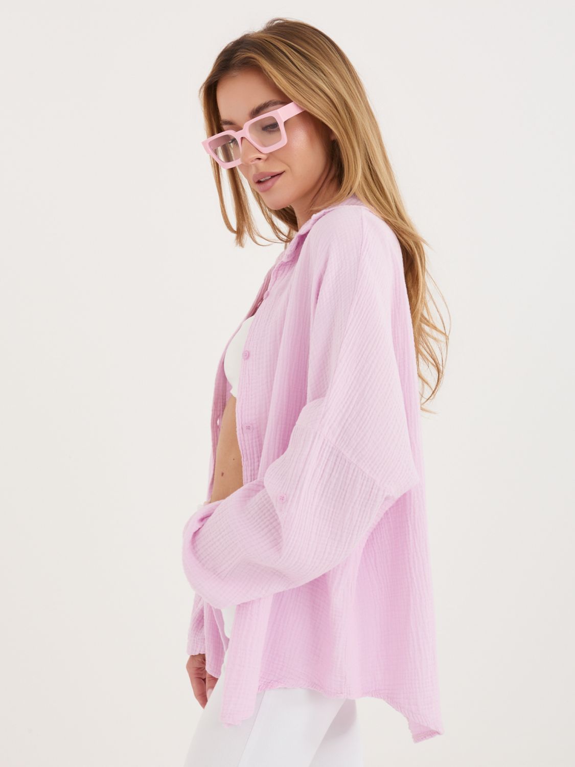 Světle růžová bavlněná košile s límečkem