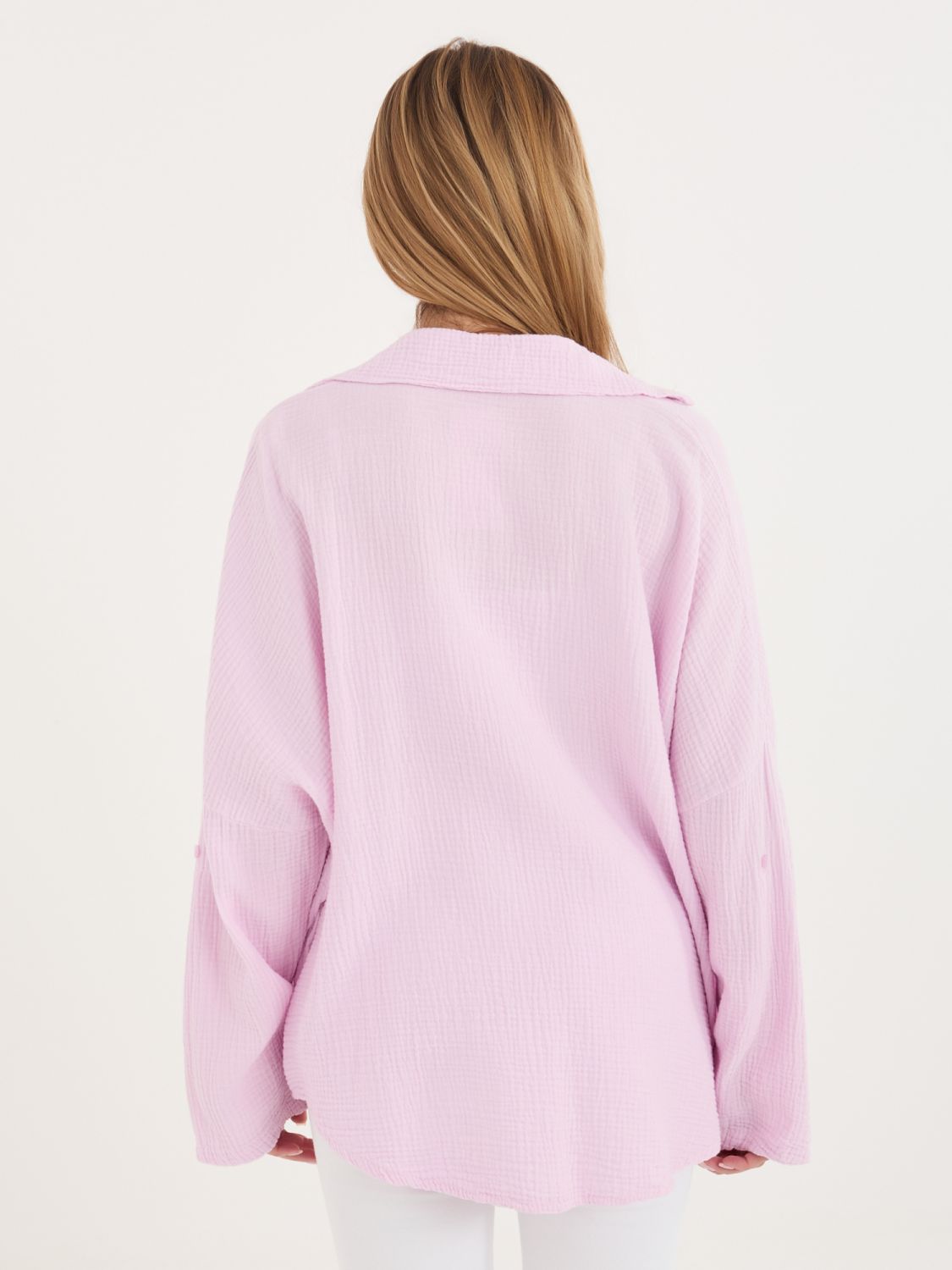 Světle růžová bavlněná košile s límečkem