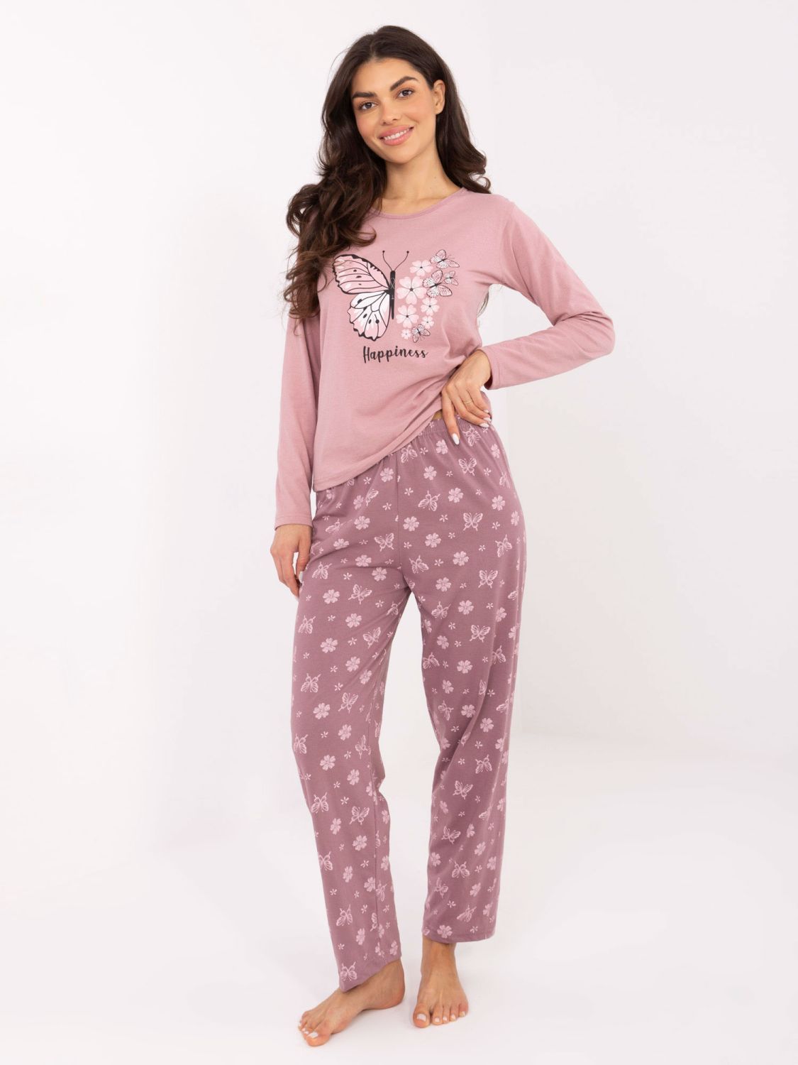 Dámské bavlněné pyžamo s potiskem, růžové