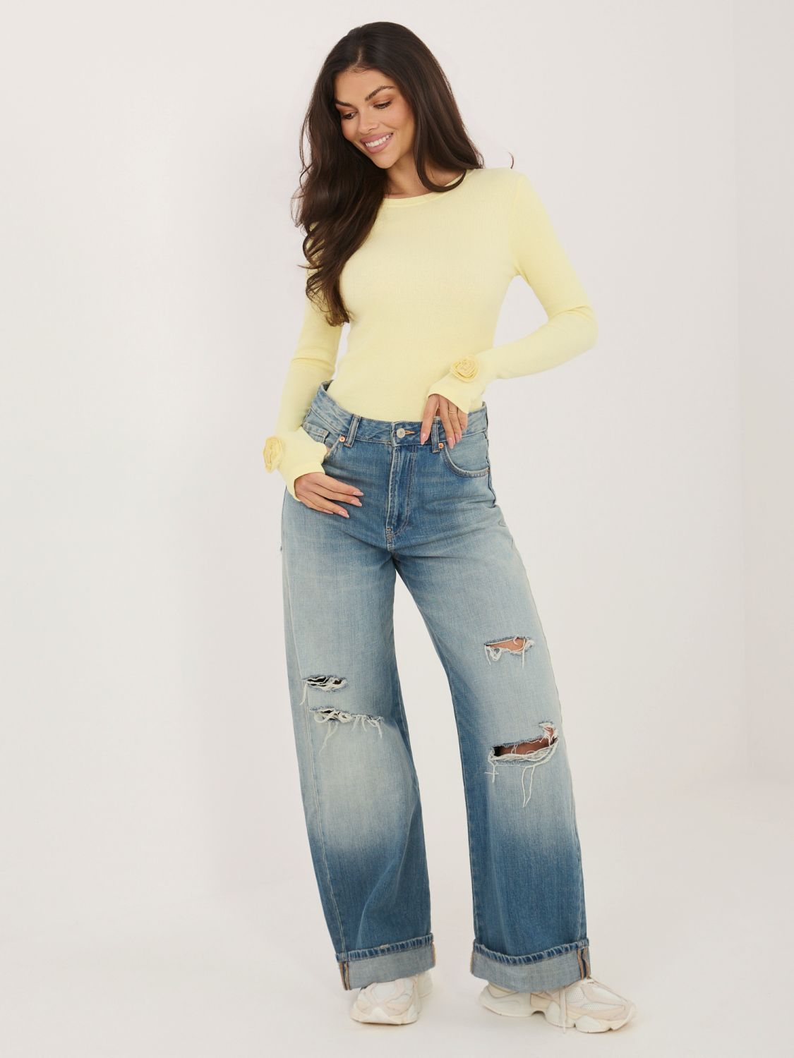 Žlutá žebrovaná halenka s dlouhým rukávem