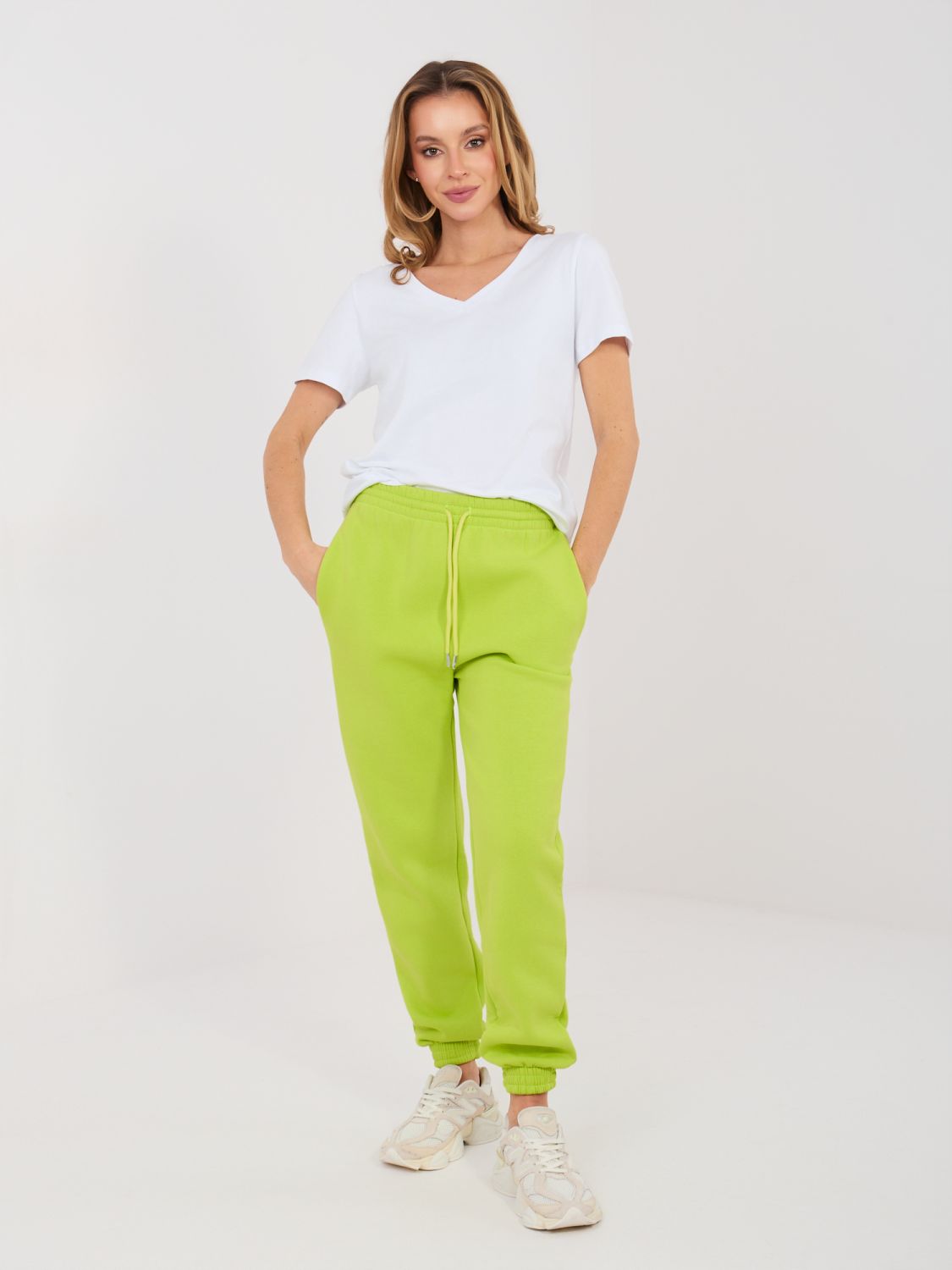 Dámské limetkové teplákové joggery s vysokým pasem