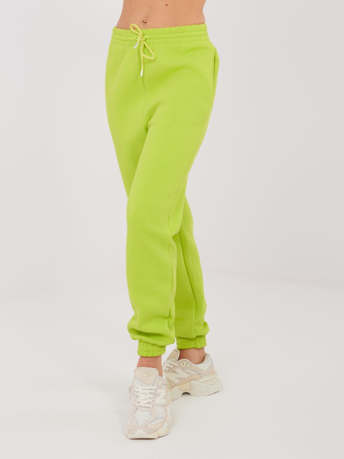 Dámské limetkové teplákové joggery s vysokým pasem