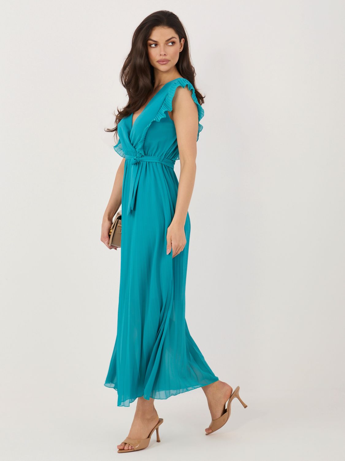 Modré rozšířené midi šaty s páskem