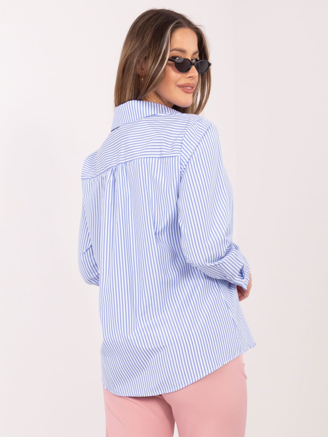 Dámská modrá pruhovaná košile s límečkem