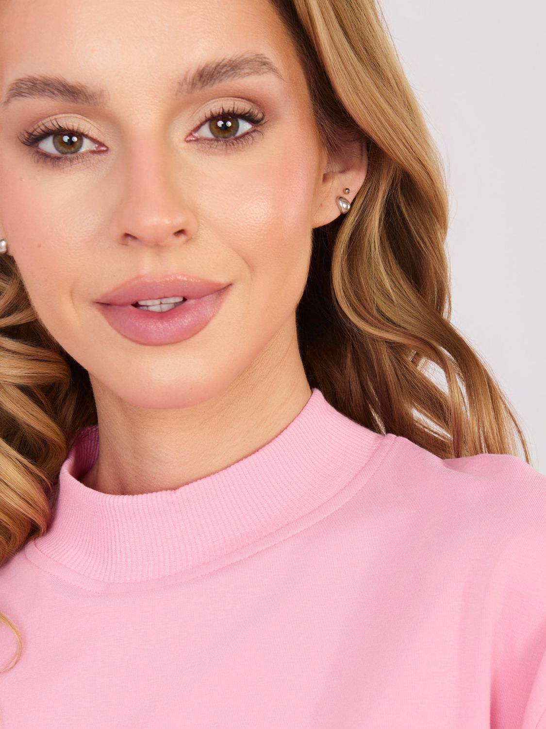 Růžová dlouhá mikina s polorolákem