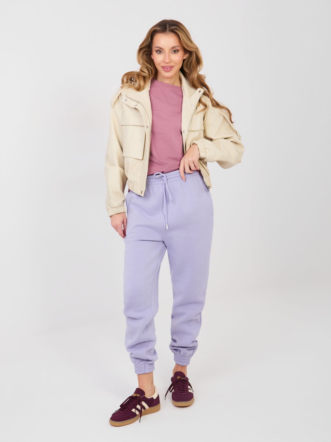 Dámské fialové teplákové kalhoty s vysokým pasem