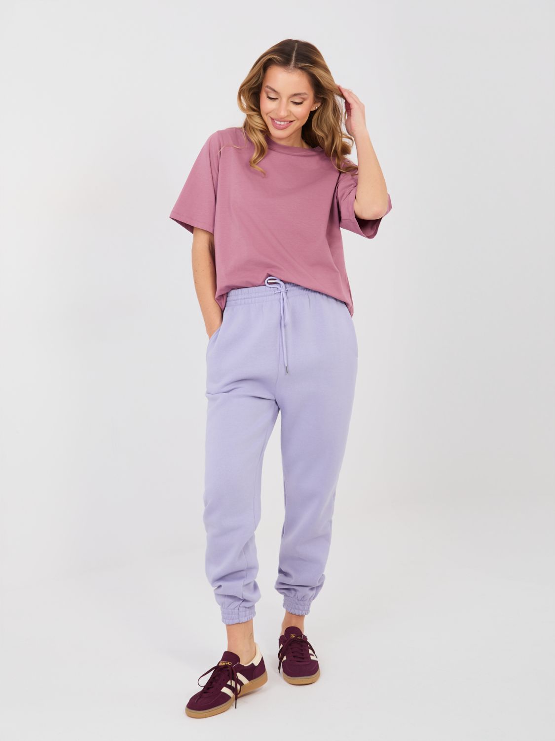 Dámské fialové teplákové kalhoty s vysokým pasem