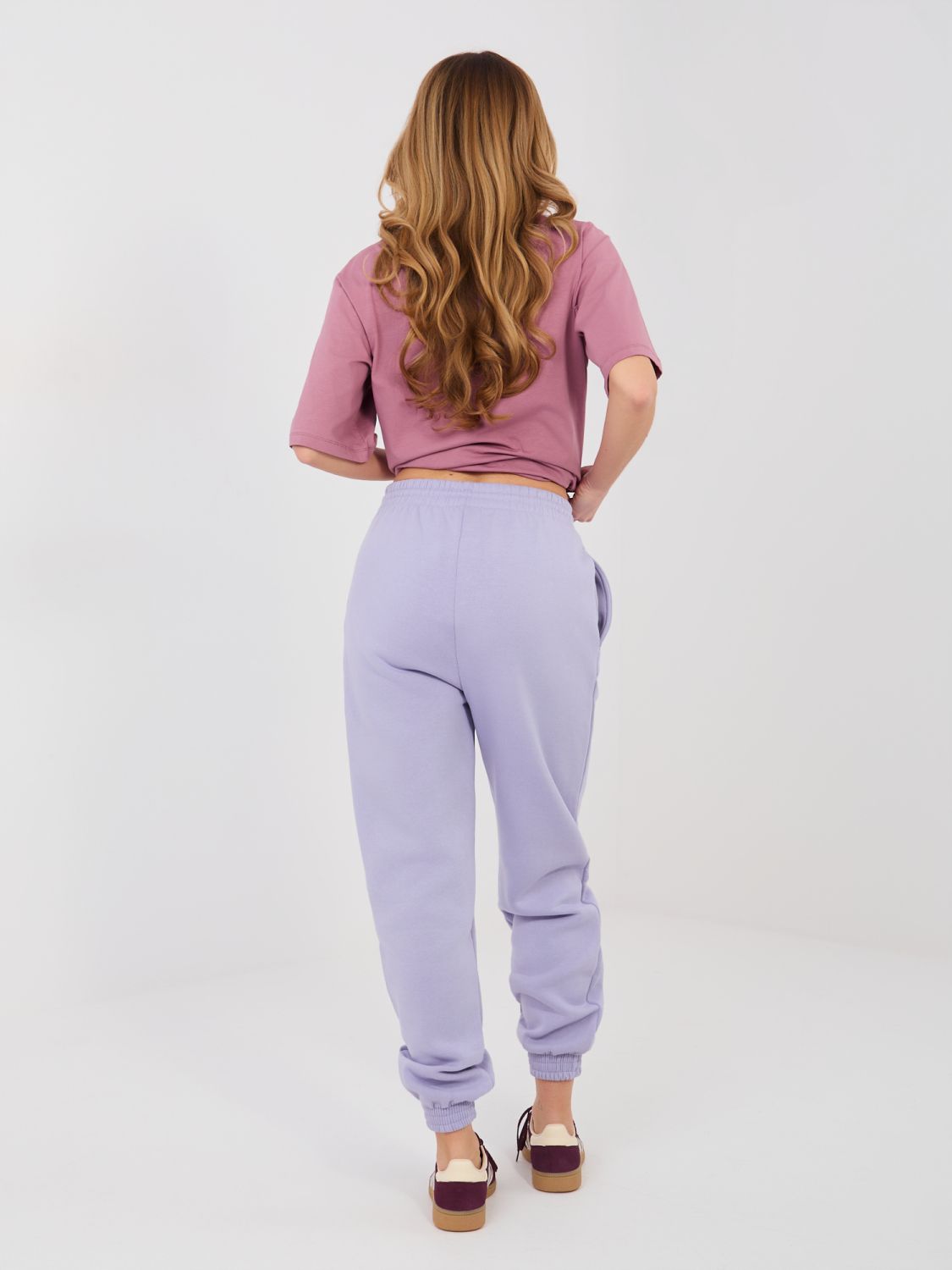 Dámské fialové teplákové kalhoty s vysokým pasem