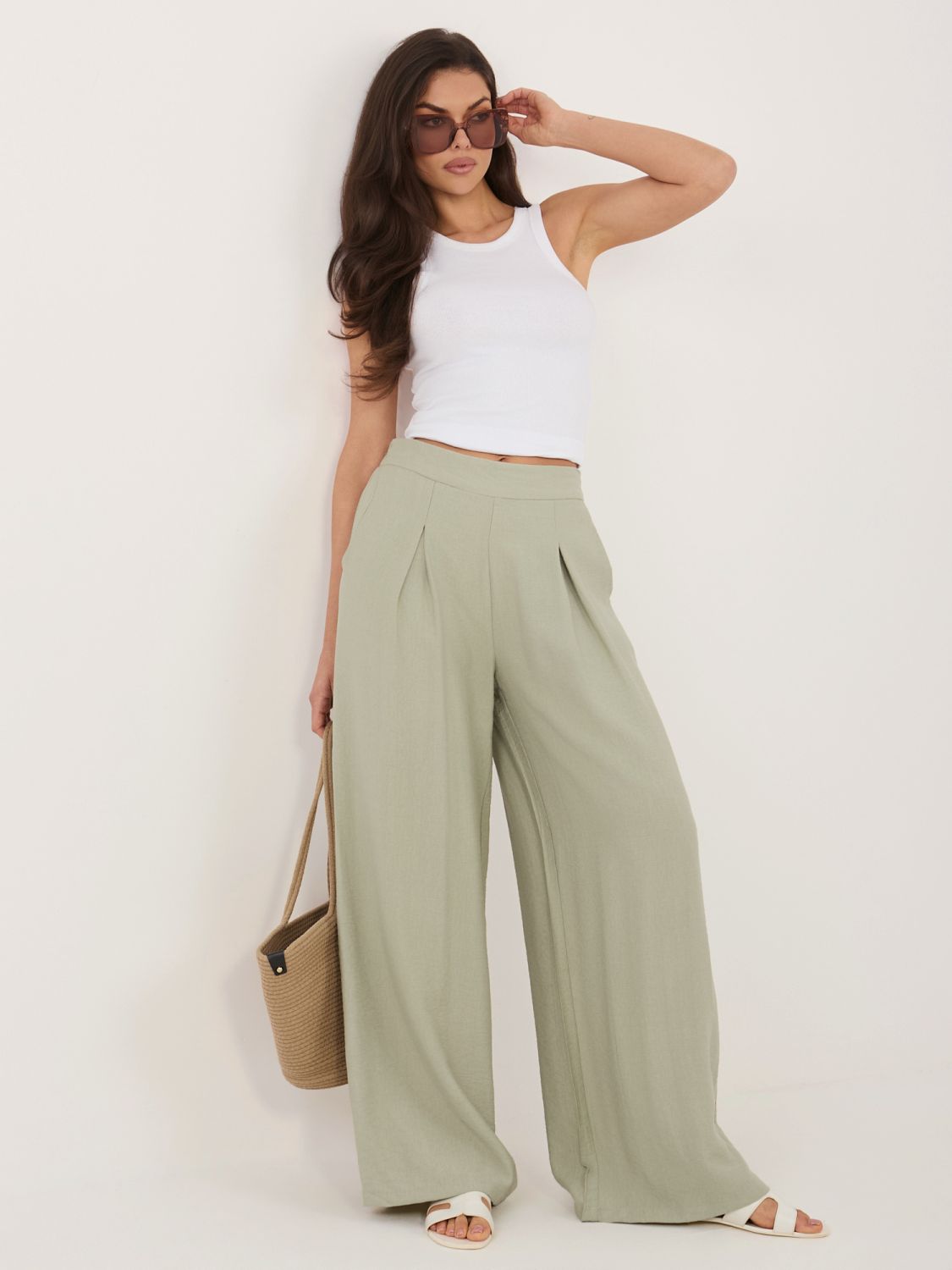 Pistáciové palazzo kalhoty z viskózy
