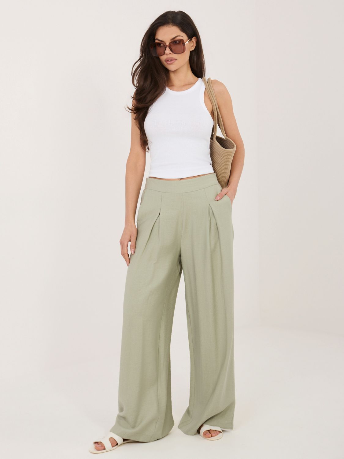 Pistáciové palazzo kalhoty z viskózy