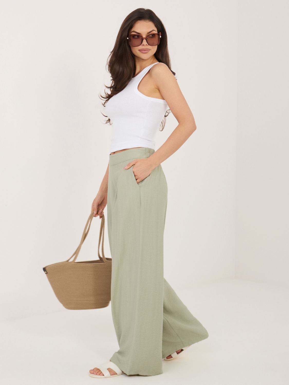 Pistáciové palazzo kalhoty z viskózy