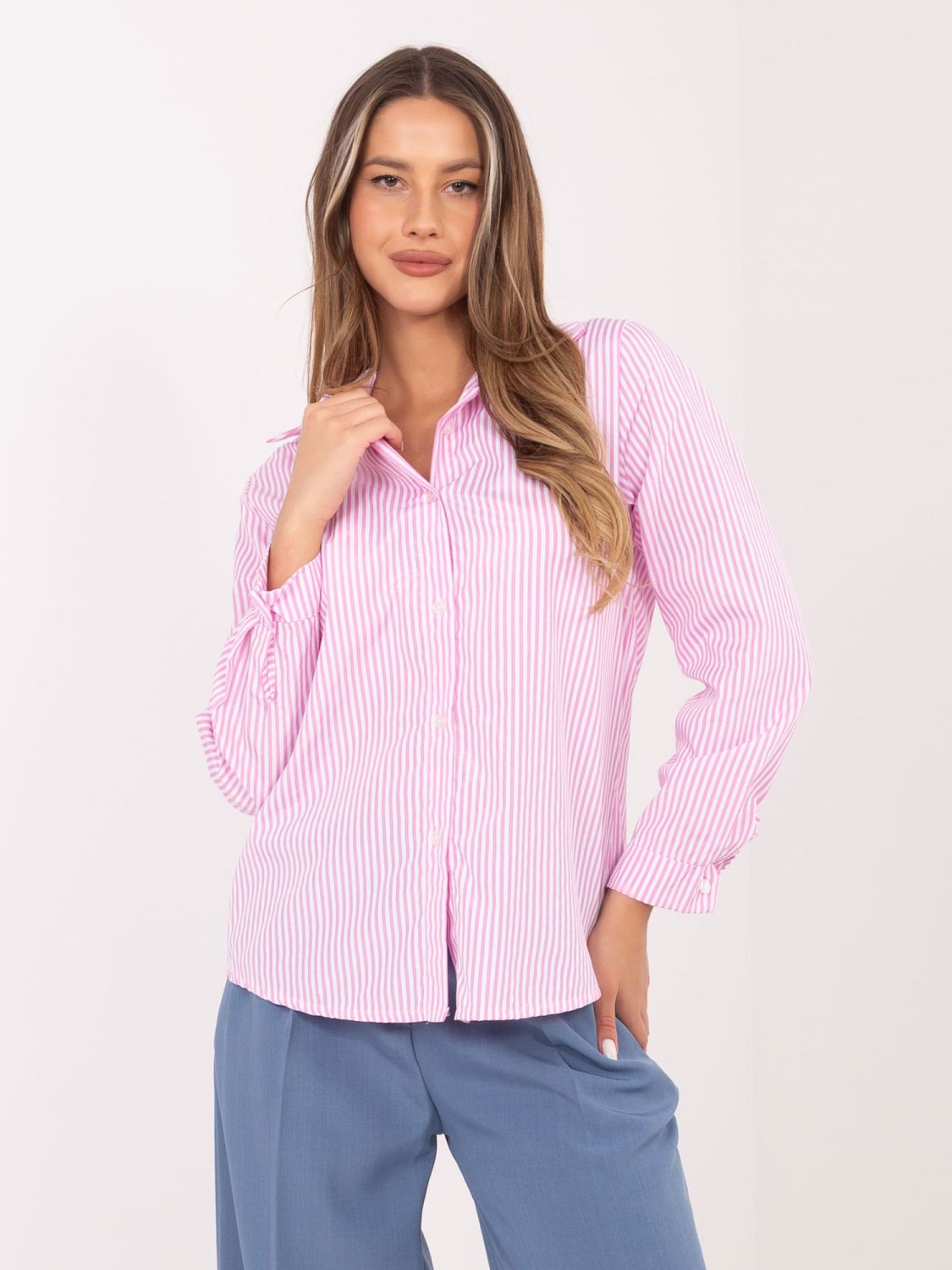 Růžová pruhovaná košile s dlouhým rukávem
