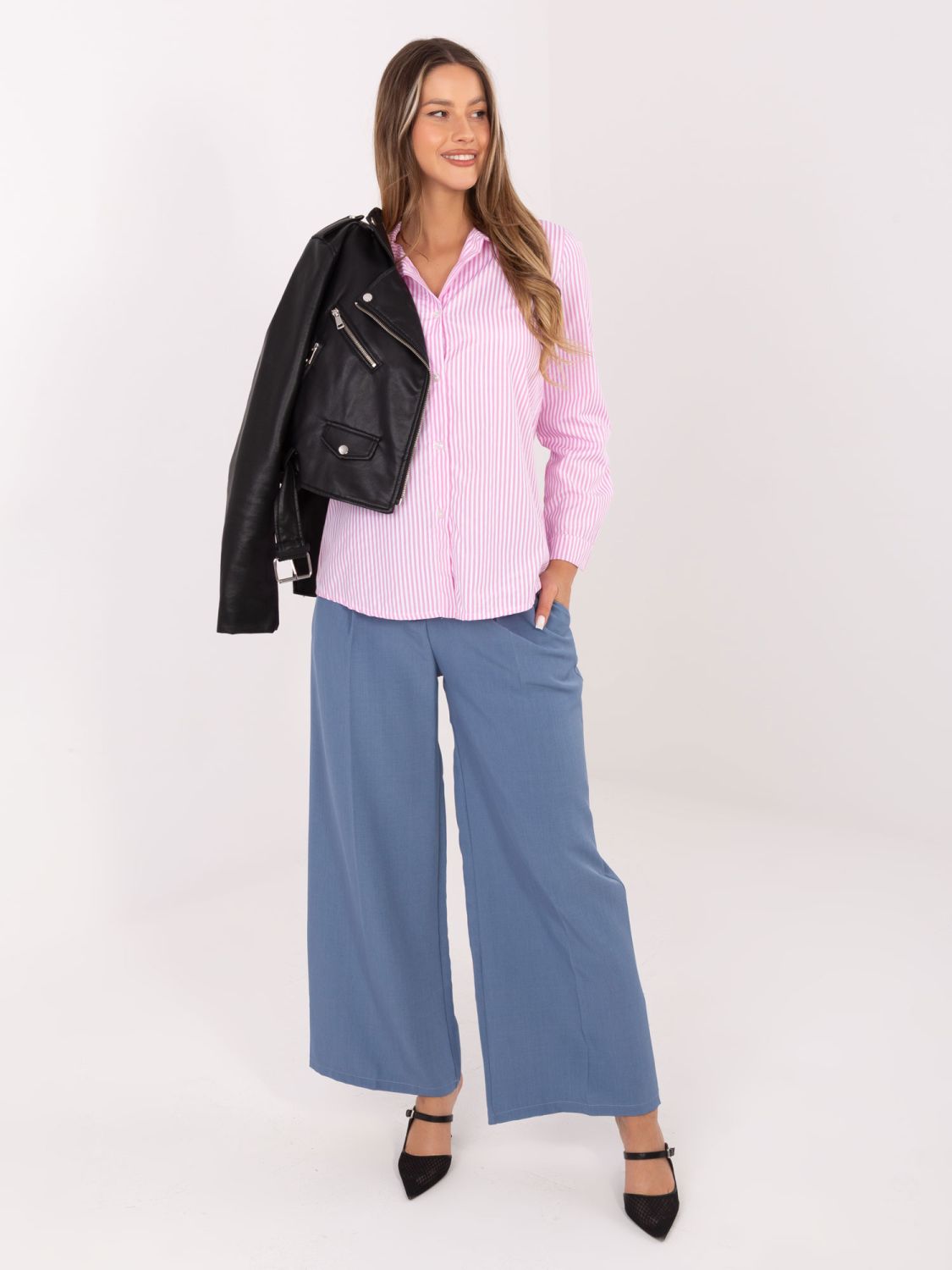 Růžová pruhovaná košile s dlouhým rukávem