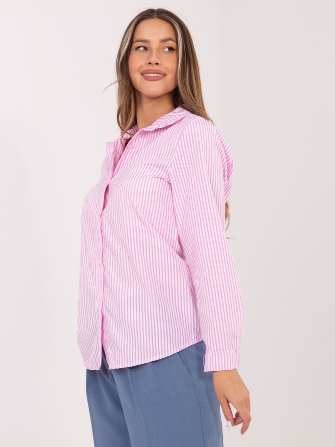 Růžová pruhovaná košile s dlouhým rukávem