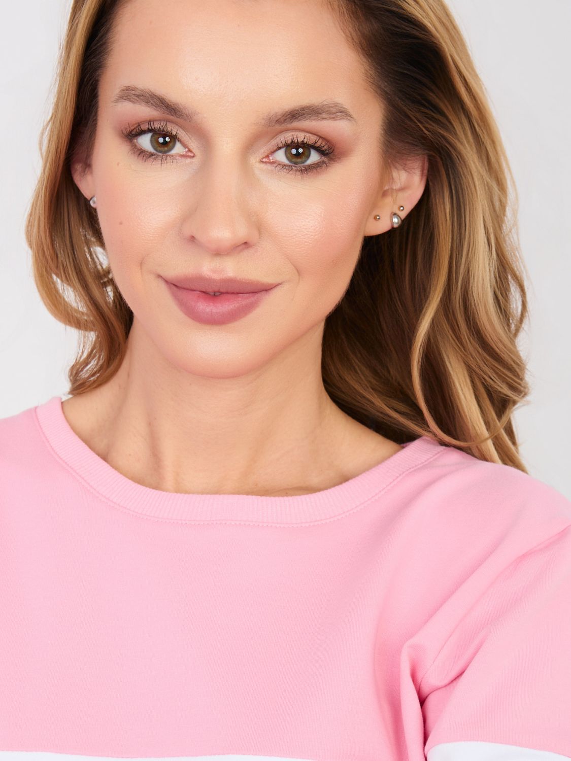 Pruhovaná bavlněná mikina v šedo-růžové barvě