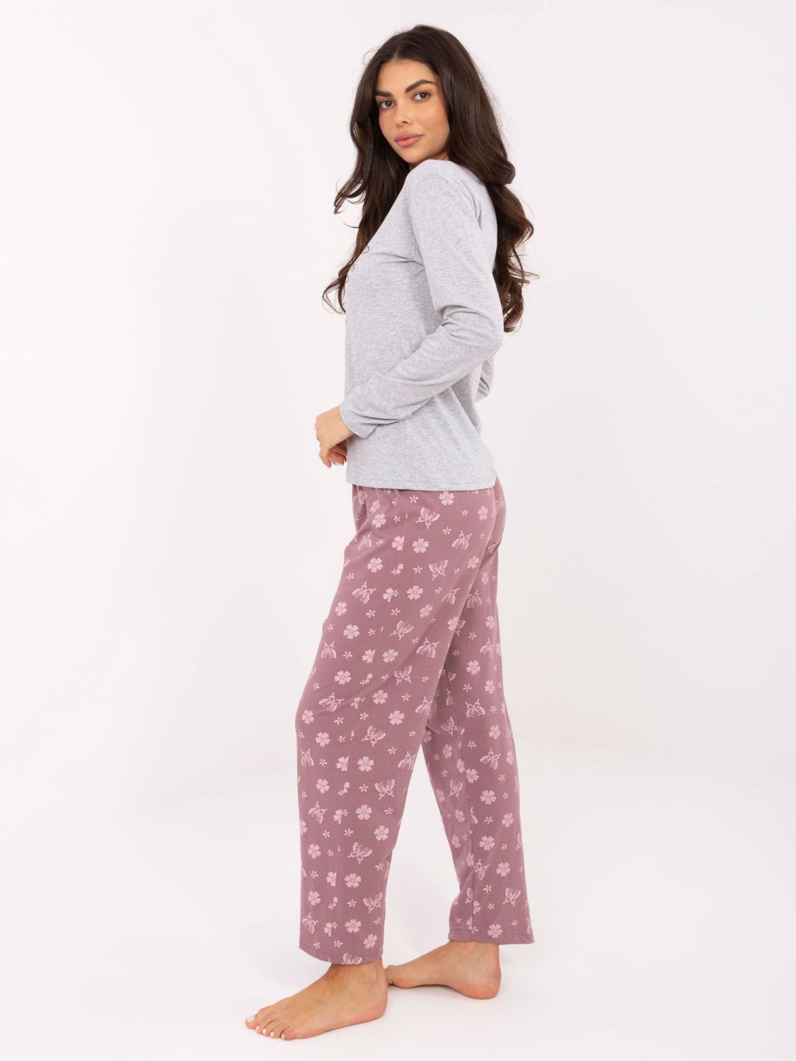 Dámské šedé bavlněné pyžamo s potiskem