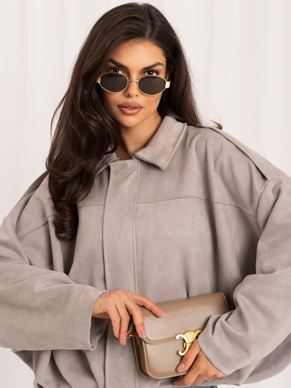 Šedá přechodová bomber bunda s límečkem
