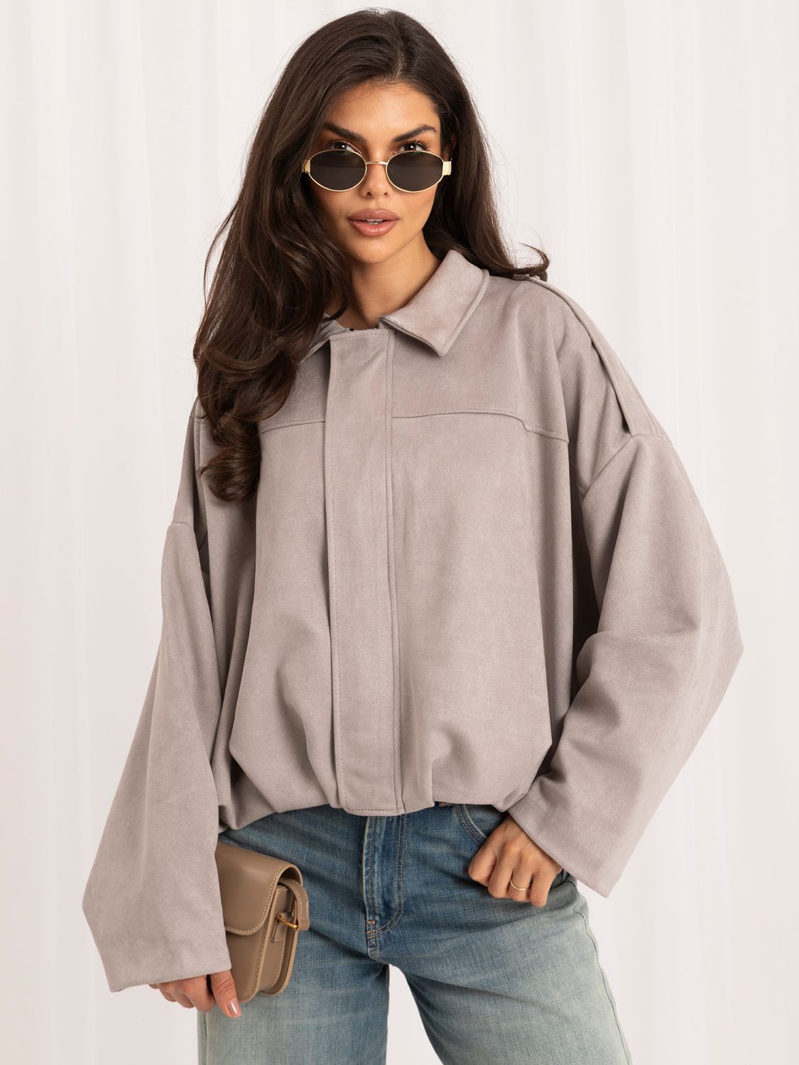 Šedá přechodová bomber bunda s límečkem