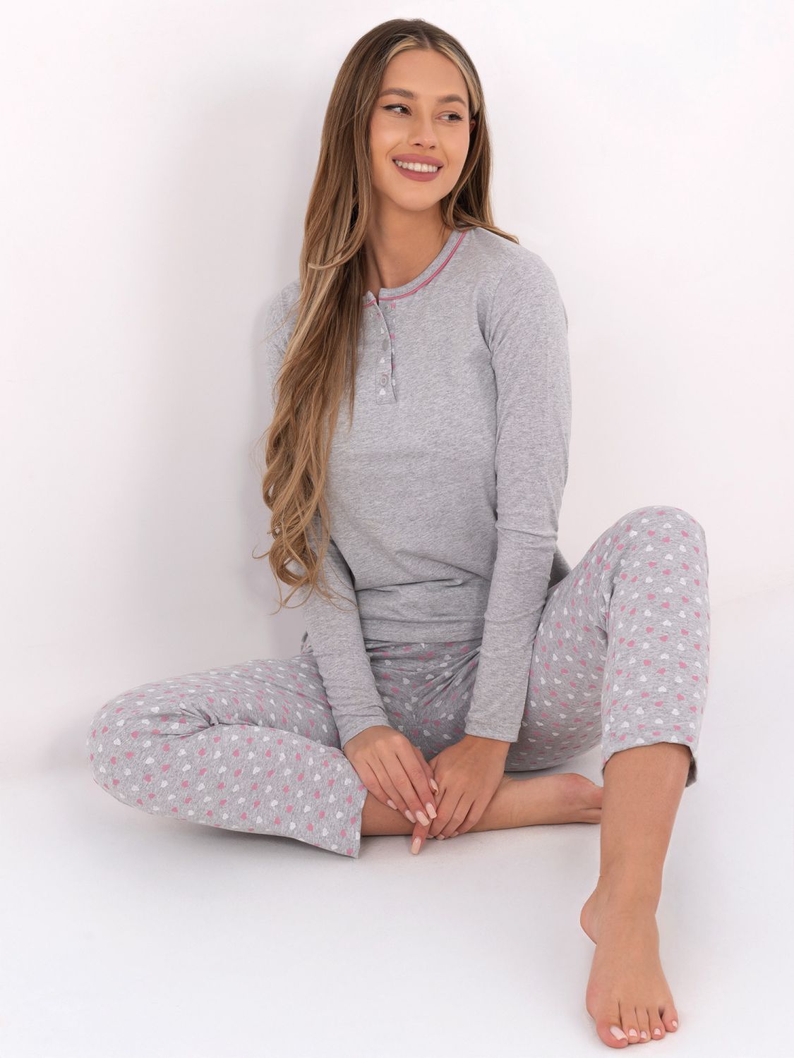 Dámské bavlněné pyžamo s potiskem, šedé