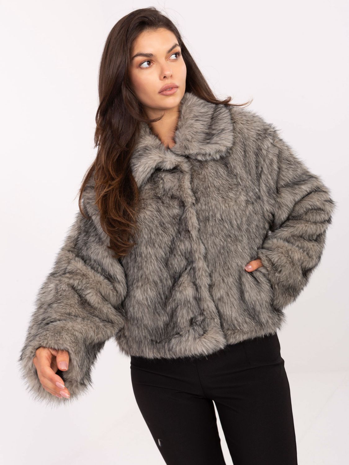 Elegantní zimní bunda s dlouhým rukávem šedá