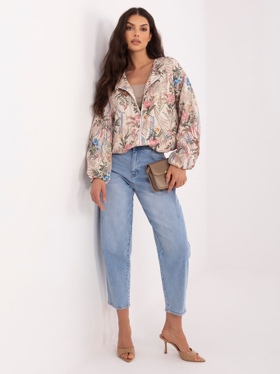 Zelená květinová bomber bunda s podšívkou